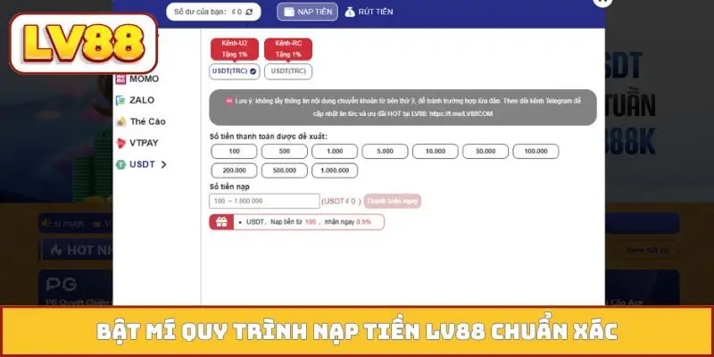 Bật mí quy trình nạp tiền LV88 chuẩn xác